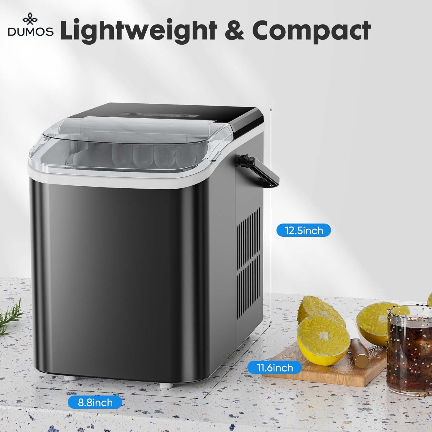 Mini Portable Ice Maker with Handle,Self-Cleaning,26lbs/24hrs,9 Cubes in 6 Mins