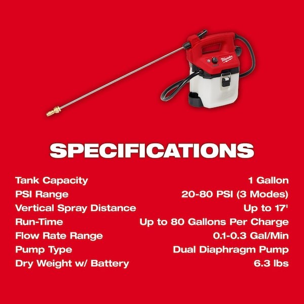Milwaukee Tool 2528-21G1 1 Gal. Handheld Sprayer Kit, Hdpe Tank, Adjustable