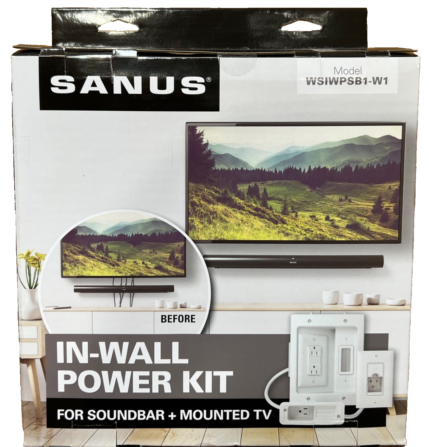 Sanus WSIWPSB1-W1, IN-Wall Power Kit for Soundbar and Mounted TV – White – New!