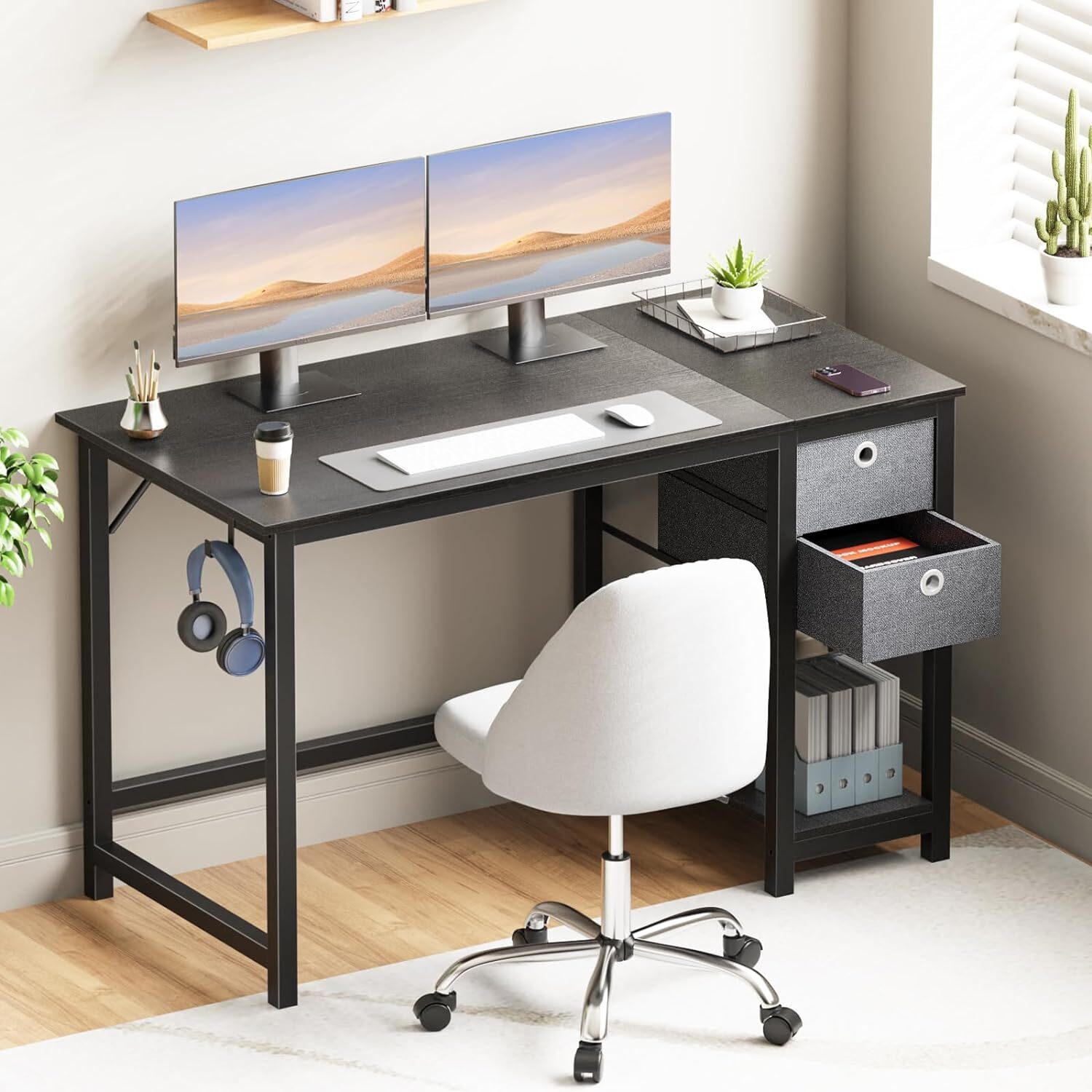 40-55 inch Home Office Computer Desk with Drawers Small Writing Work Study Desks