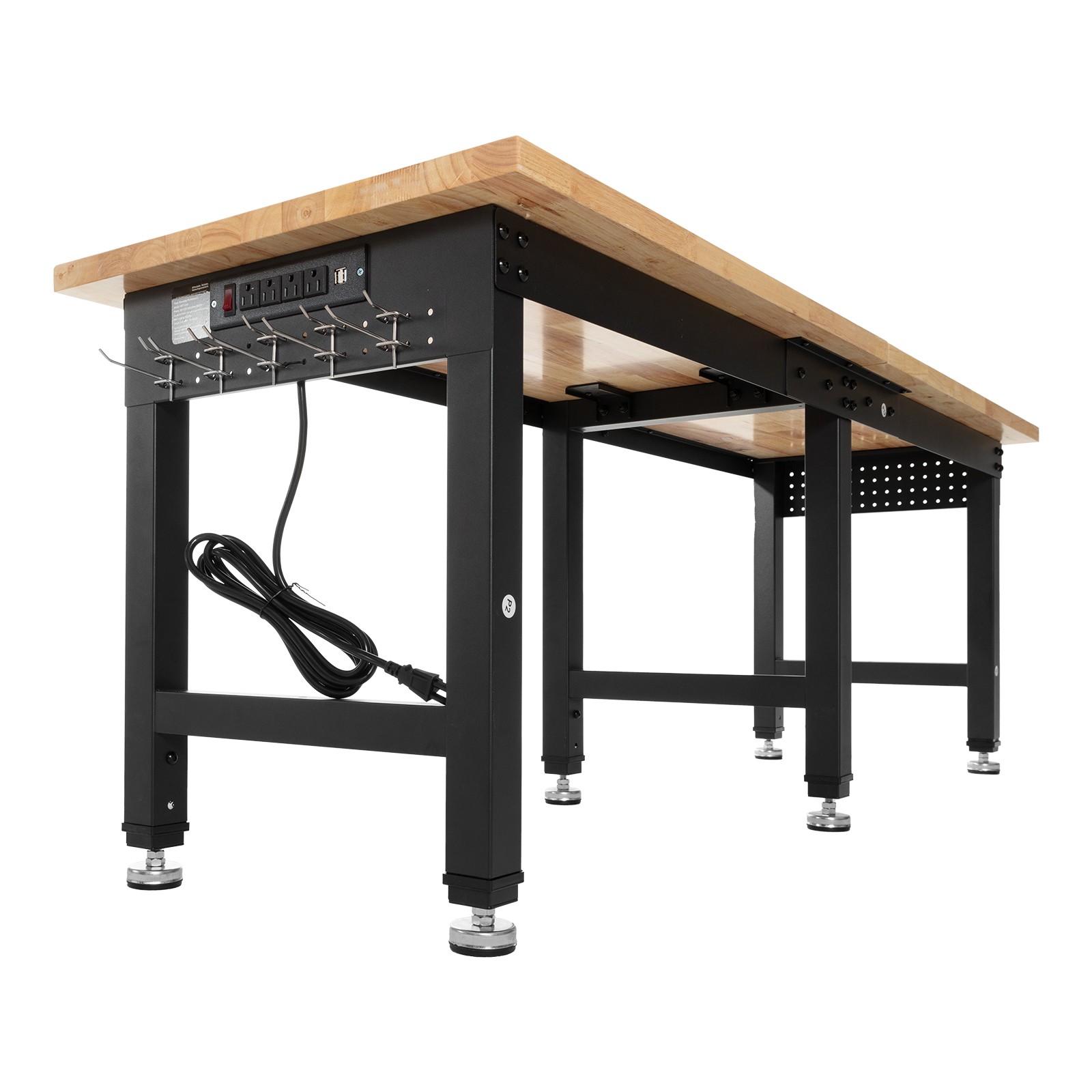 Uimoso Adjustable Workbench with Oak Wood Top and Built-in Power Outlets,72x24in
