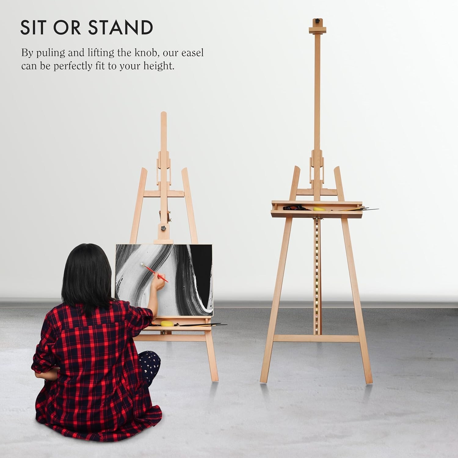 ARTIFY Large Solid Beechwood Painters Easel with Brush Holder for Adults