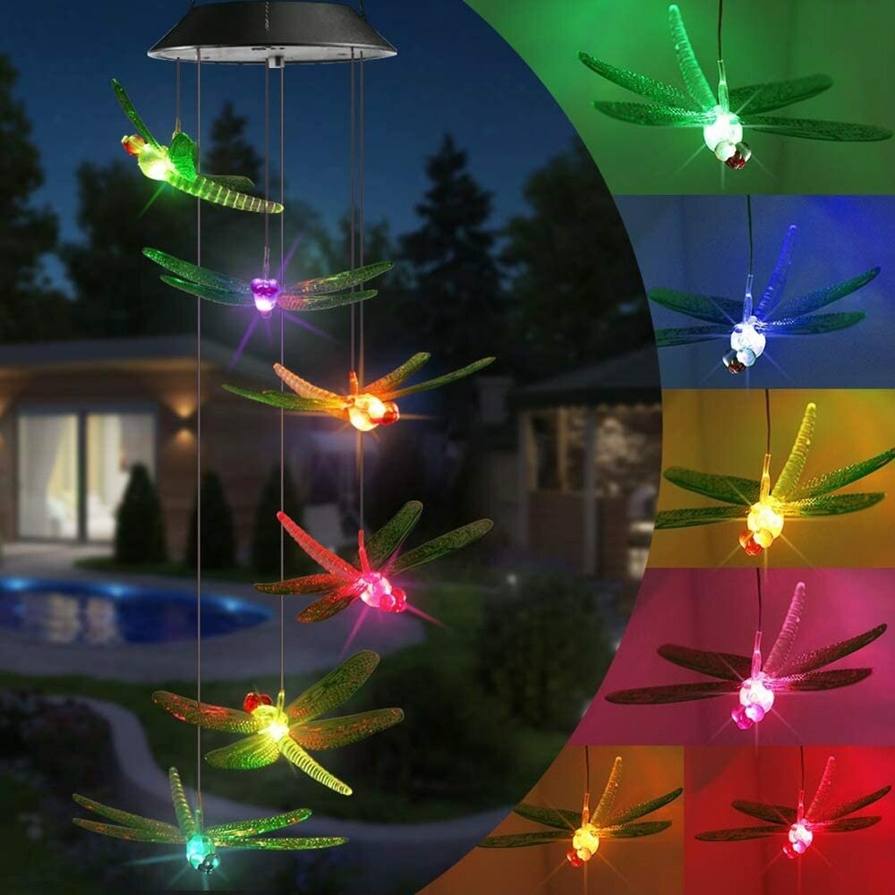 Solar LED Wind Chimes Colour Changing Lights Hanging Light Garden Outdoor Decor