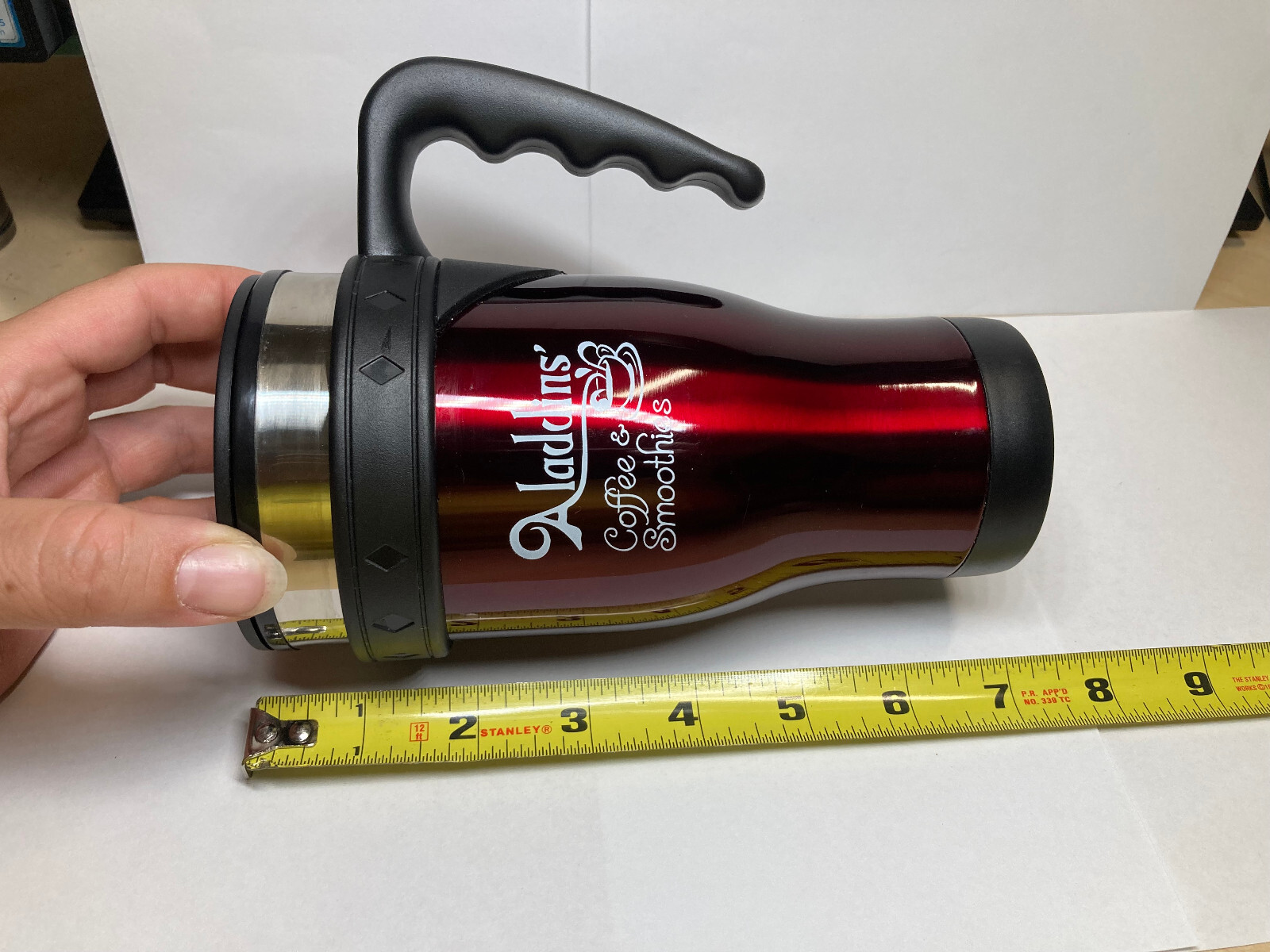 COFFEE & SMOOTHIE 16 oz. STAINLESS STEEL TRAVEL MUG in RED – HAND WASH ONLY (SQ)