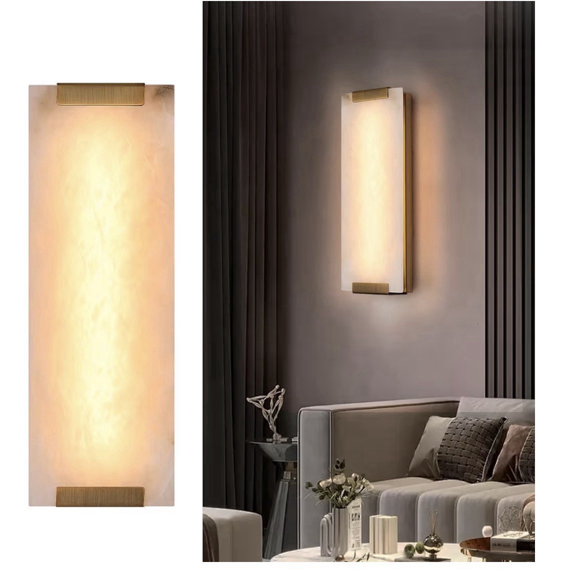 14.2in Alabaster Wall Sconce, Large Natural Marble LED Modern Wall Lamp 12W