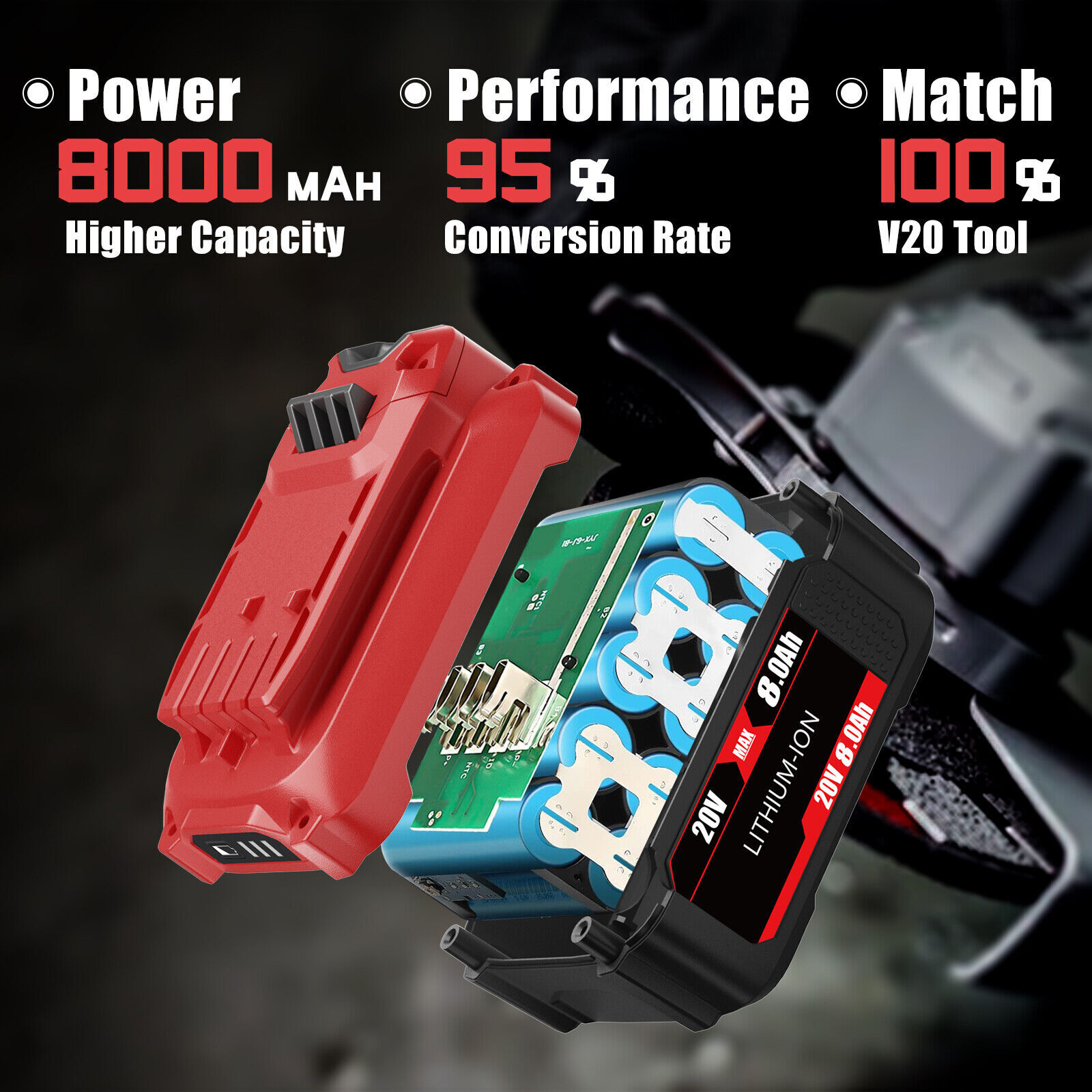 For Craftsman V20 MAX 20 Volt 8.0Ah 3 Ah Lithium Battery CMCB204 CMCB202 CMCB201