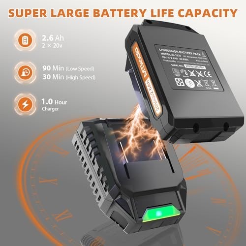 Cordless Leaf Blower 20V 2.6Ah 2 Batteries Fast Charger 450CFM 150MPH Dual