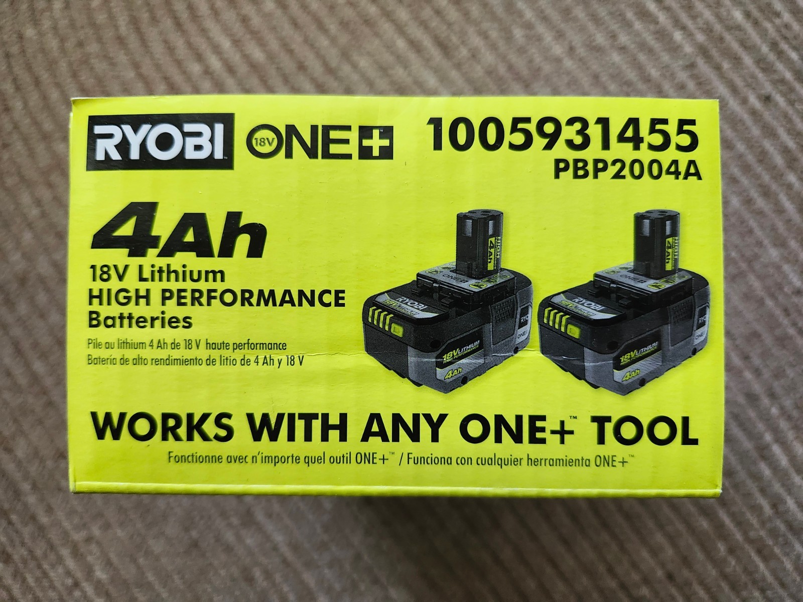 RYOBI ONE+ 4Ah 18V Lithium HIGH PERFORMANCE Batteries (2-Pack) PBP2004A