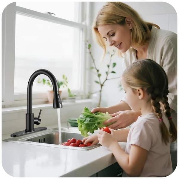 Mttcle Matte Black Pull Down Kitchen Faucet 14.2 in 360° Swivel Sprayer