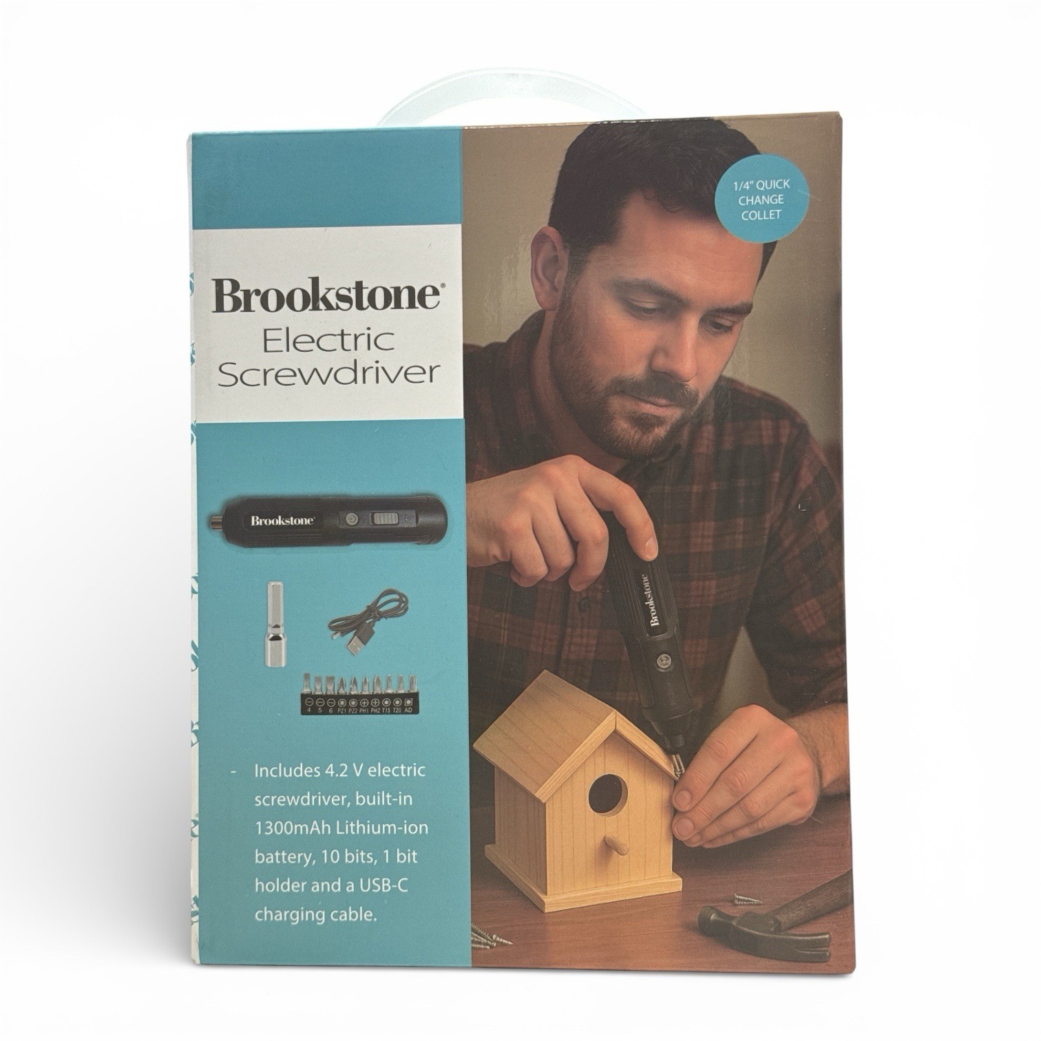 Brookstone BR-ESCR-200 Electric Screwdriver USB-C Rechargeable 1300mAh + Bits