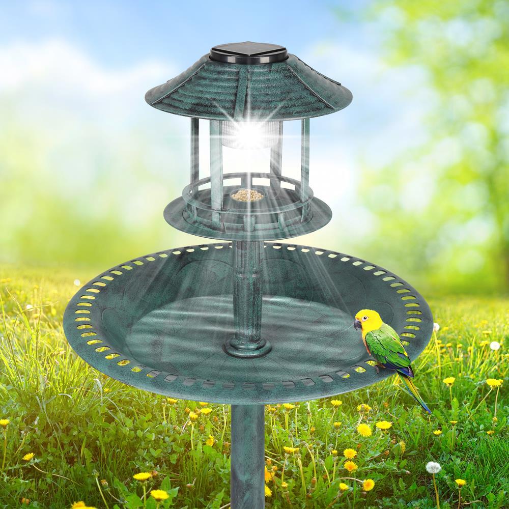 42″ H Plastic Round Bird Bath with Solar Light & Sturdy Base for Outdoor Garden