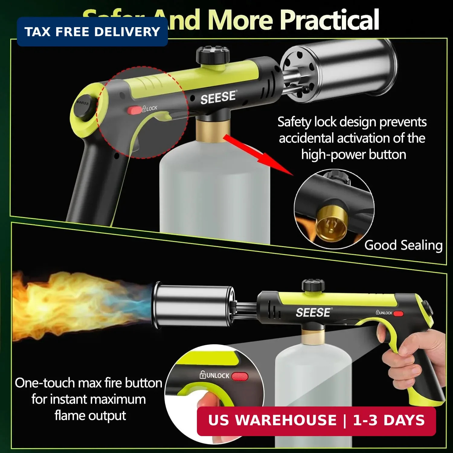 Propane Torch Gun Kitchen Blow Torch BBQ Campfire Charcoal Lighter Burner