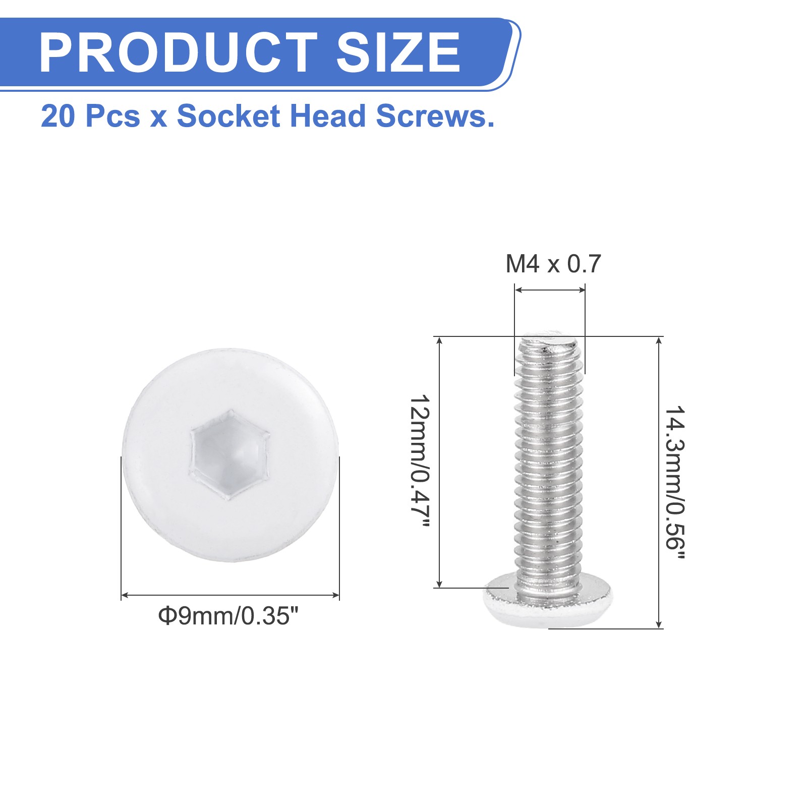 20 Pcs M4-0.7 x 12mm Button Head Hex Socket Head Screws, White