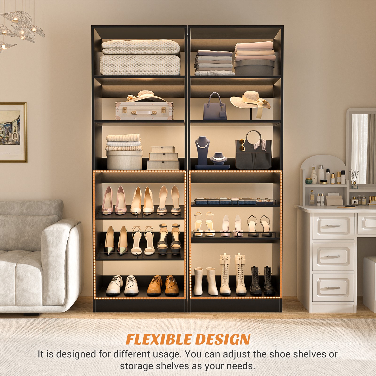 Freestanding Shoe Storage Shelves, Standalone Wood Shoe Rack, Heavy Duty Walk