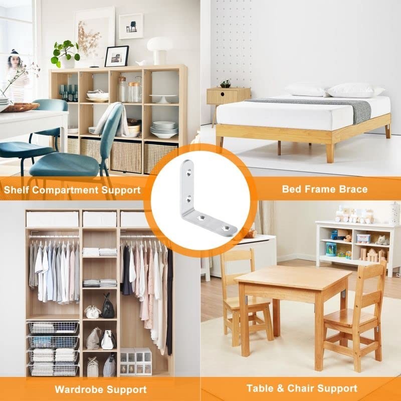 20-Pack Stainless Steel Corner Brace L Brackets with Screws for Wood Furniture