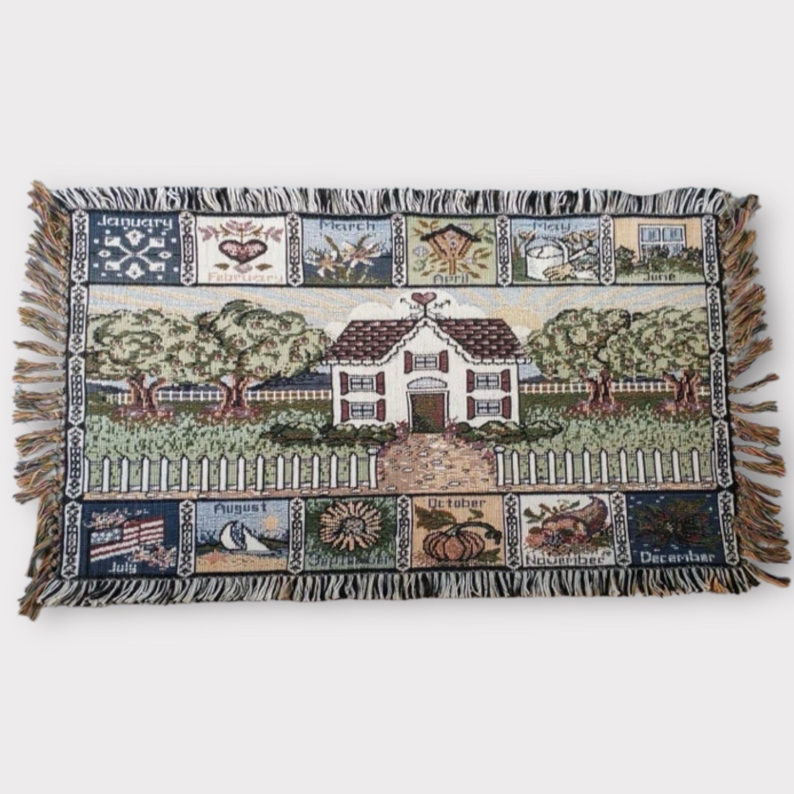 Vintage 12 MONTHS Country House Tapestry 20×35 FAST SHIP