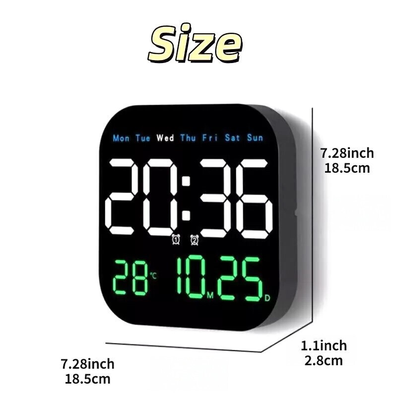 Wall Clock Remote Control Temperature Date Week Display Adjust LED Large Digital