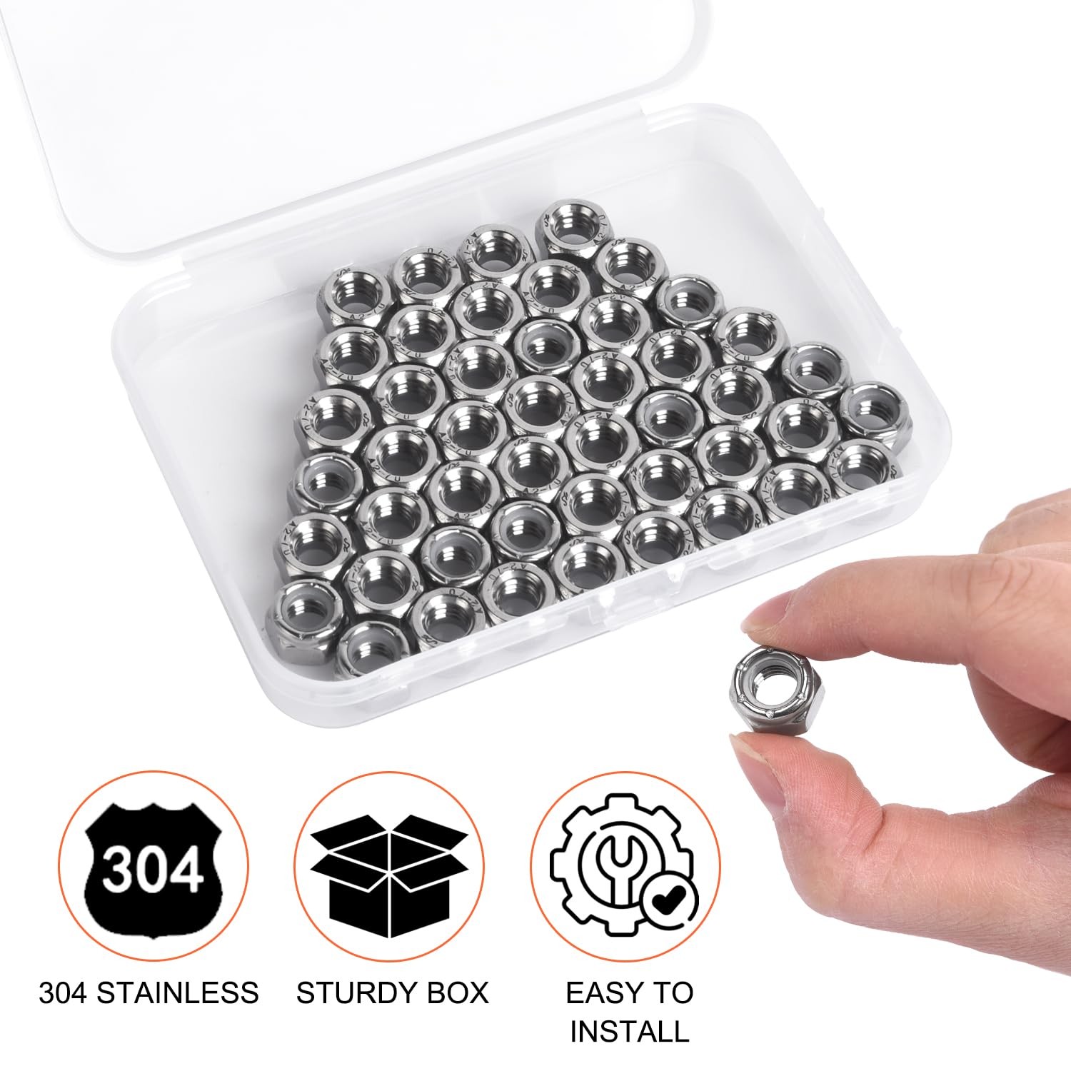 8# 32 Lock Nuts – 80Pack Nylon Insert Hex Locknuts,304 8-32(80 pack), Silver