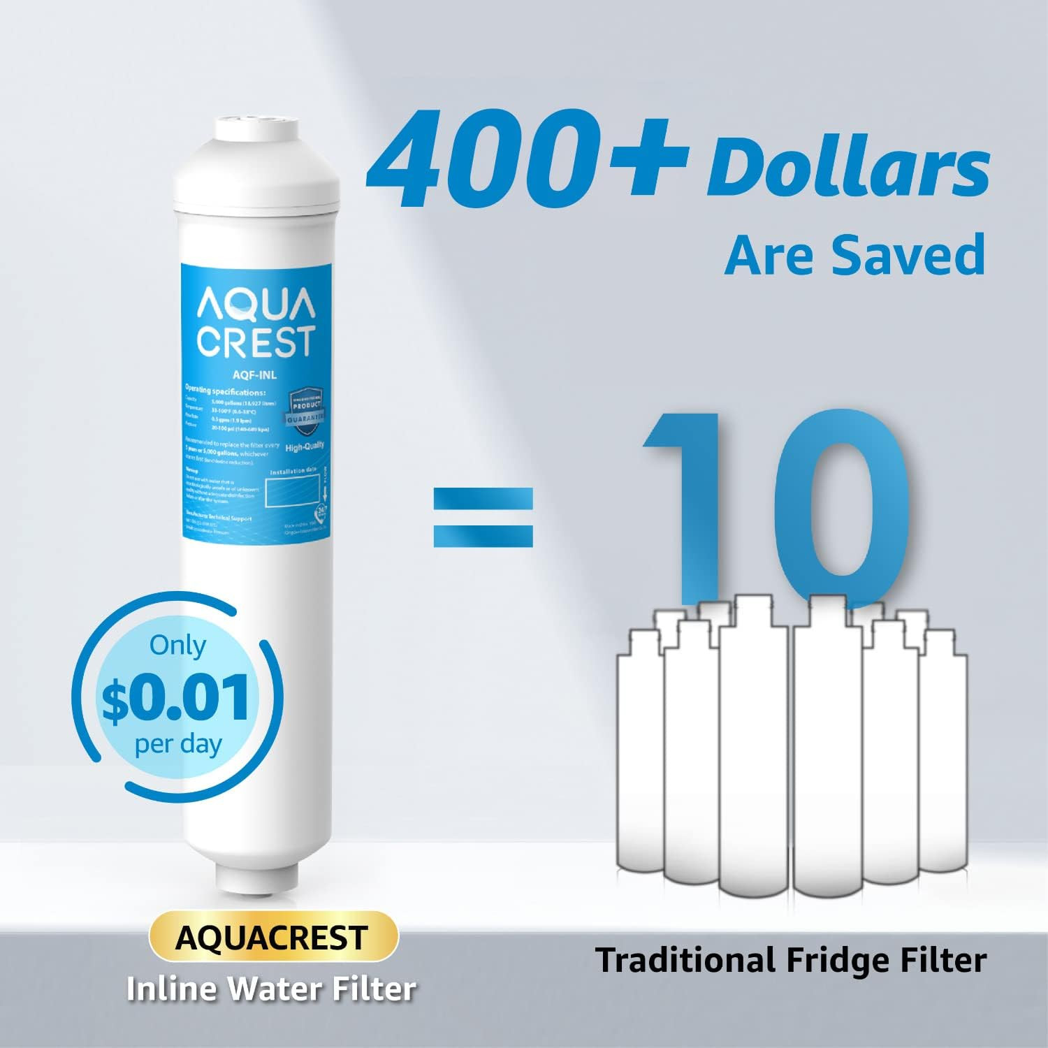 5 Years Inline Water Filter for Ice Maker with 1/4-Inch Direct Conne