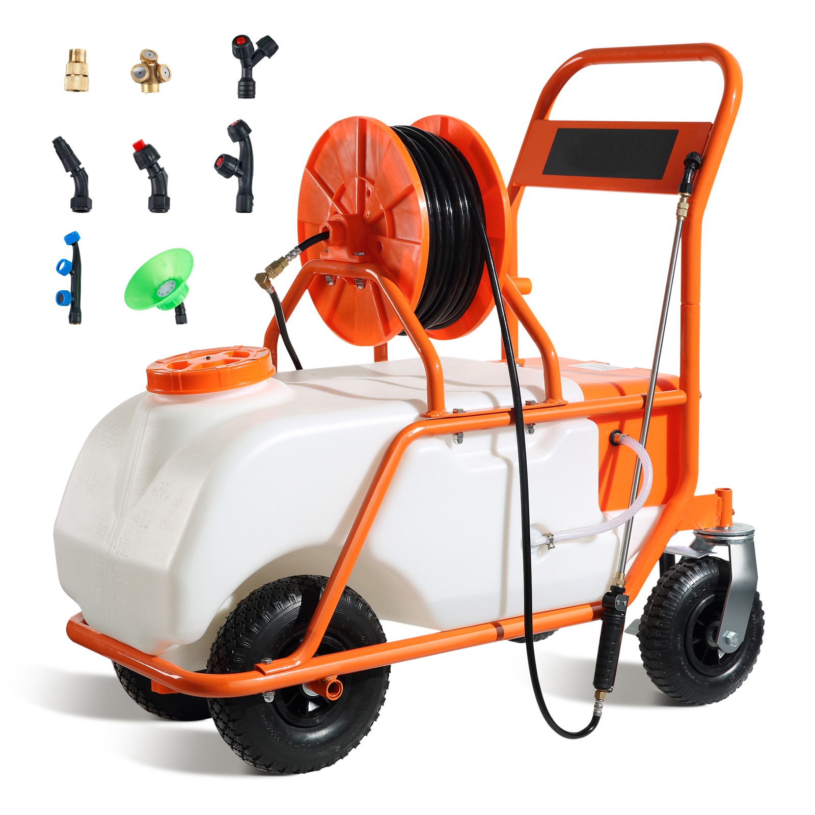 VEVOR Battery Powered Lawn Sprayer Cart Sprayer 15 Gal Tank w/ Wheels 0-90 Psi