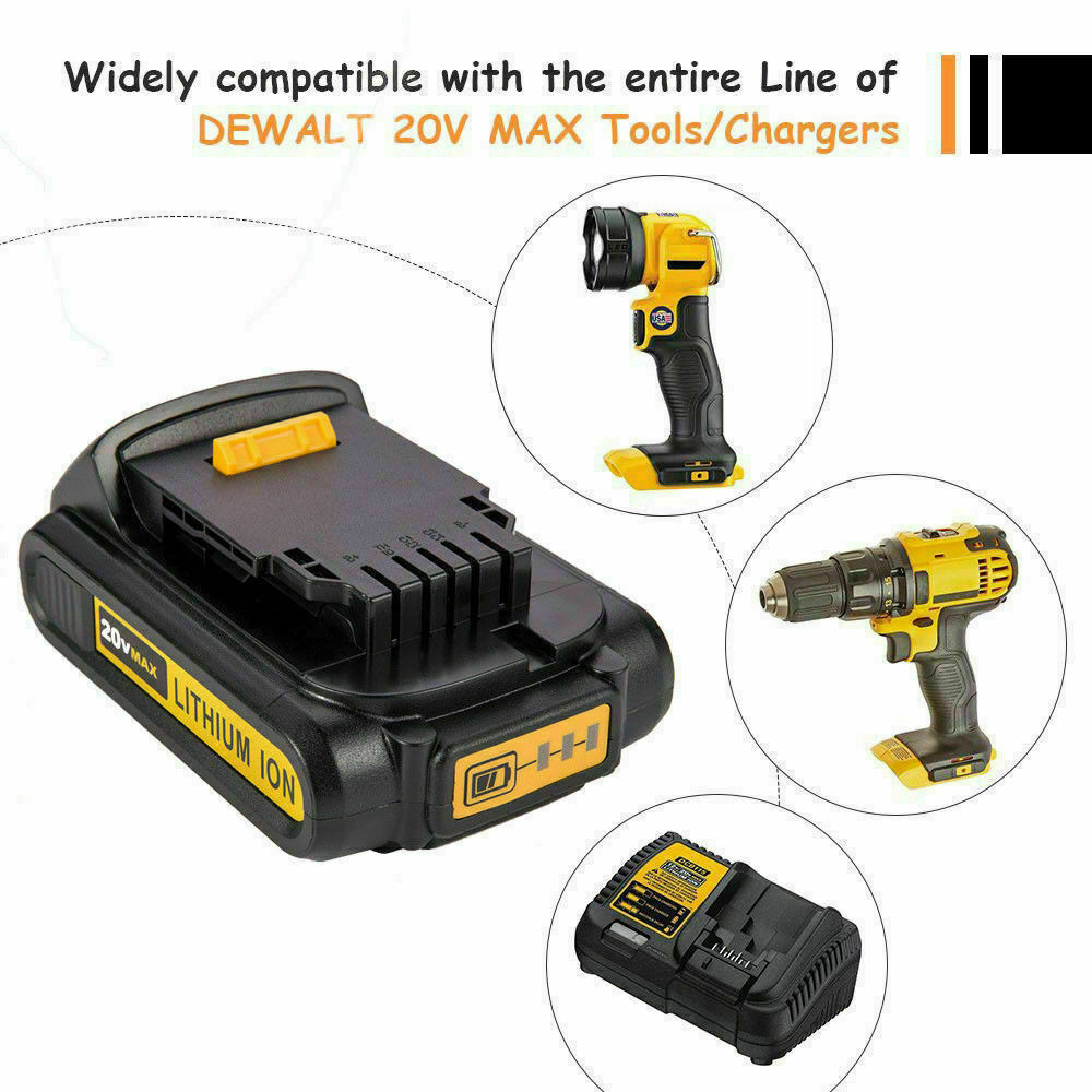 2Pack For DEWALT DCB201 20V 20Volt Max Lithium-Ion Compact Battery DCB203 DCB207