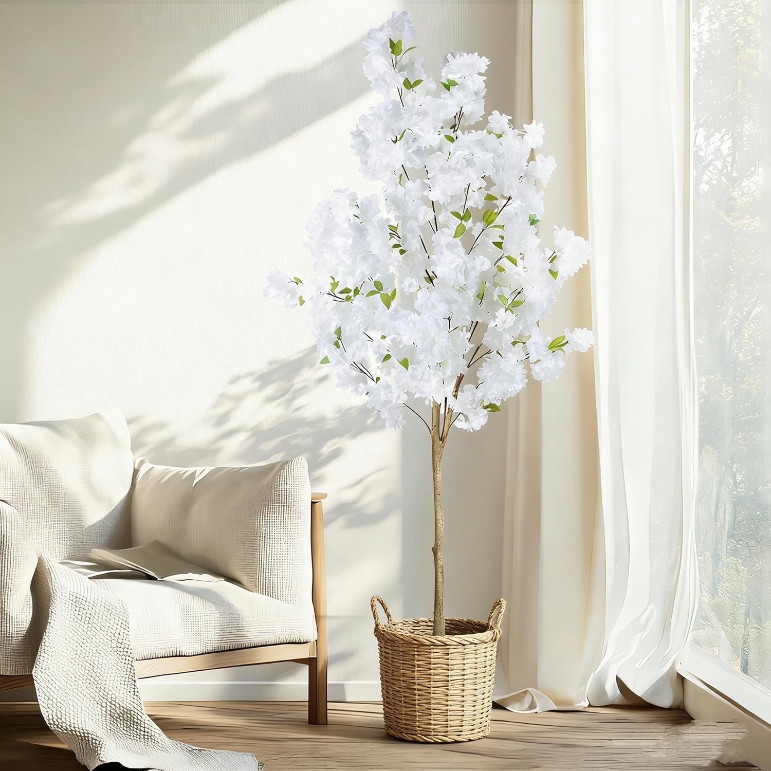 6FT Artificial Cherry Blossom Tree, Realistic Fake Cherry Blossom Tree in Pot…