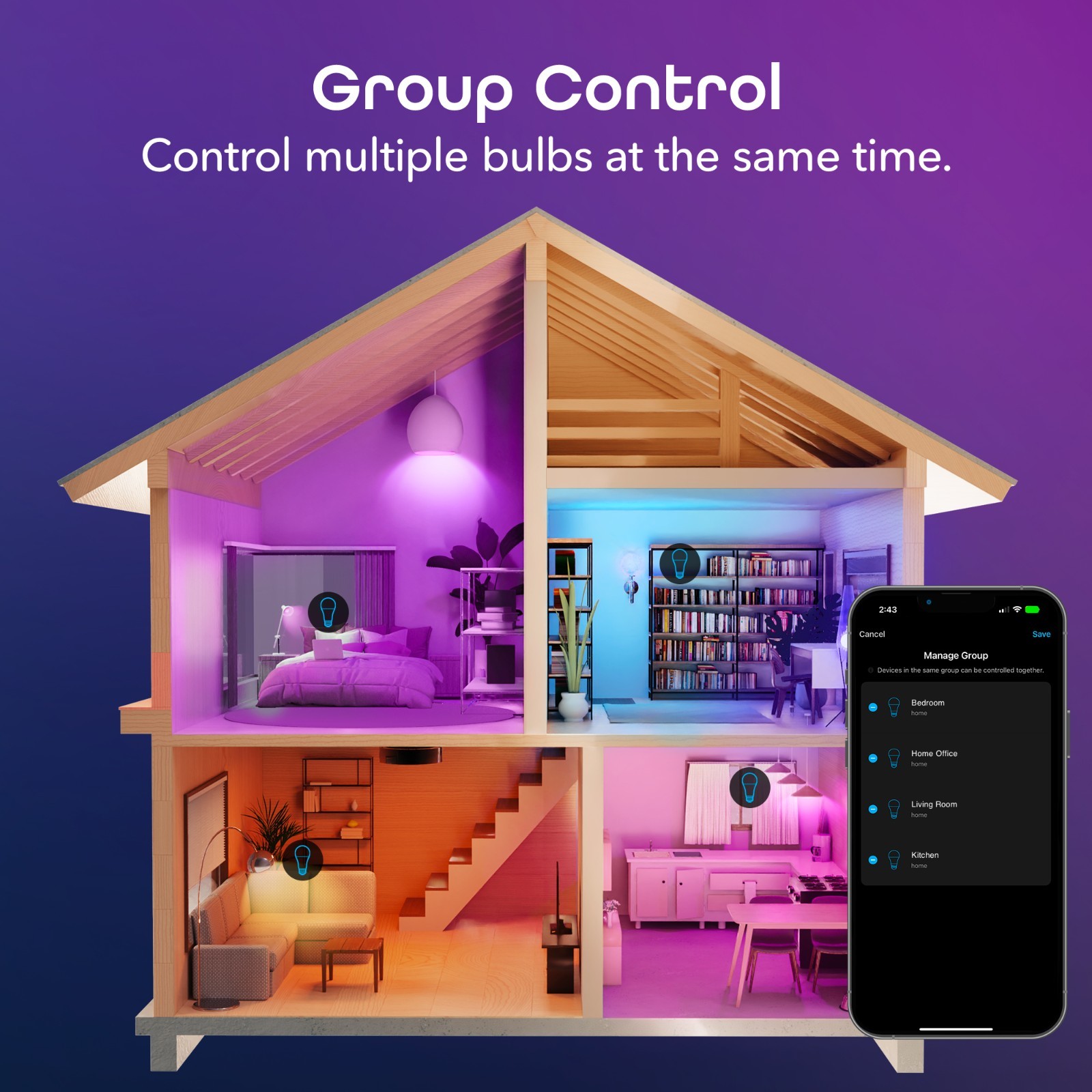 Geeni 6-Pack Smart LED Bulbs | Multicolor Wi-Fi Light Bulbs with Alexa & Google