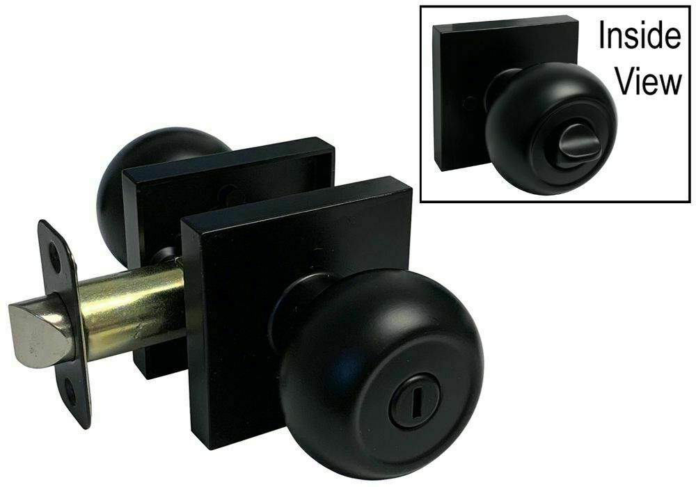 Matte Black Square Plate door locks Knobs Keyed entry privacy passage deadbolt
