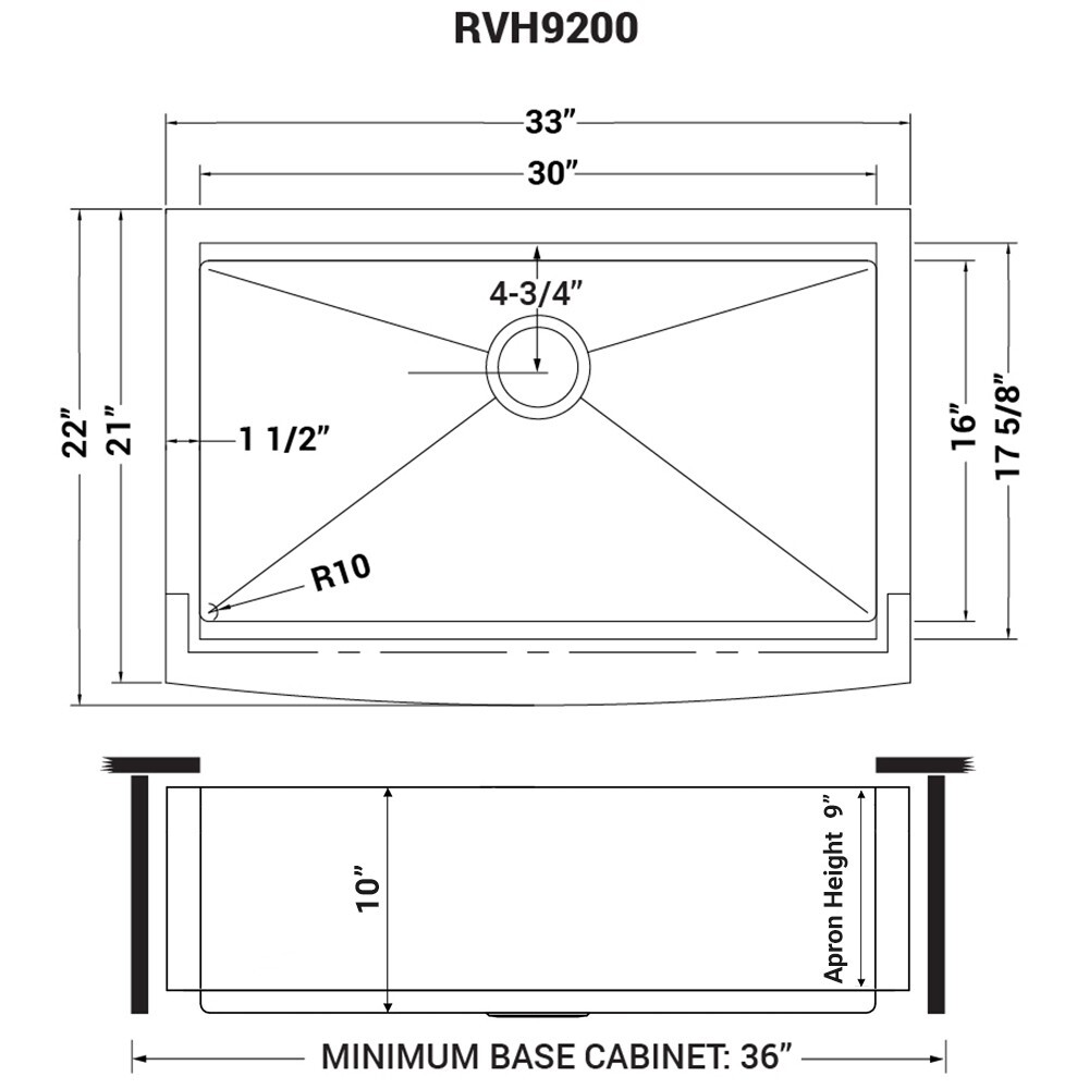 Ruvati 33″ Apron-front Workstation Farmhouse 16 Gauge Kitchen Sink- RVH9200