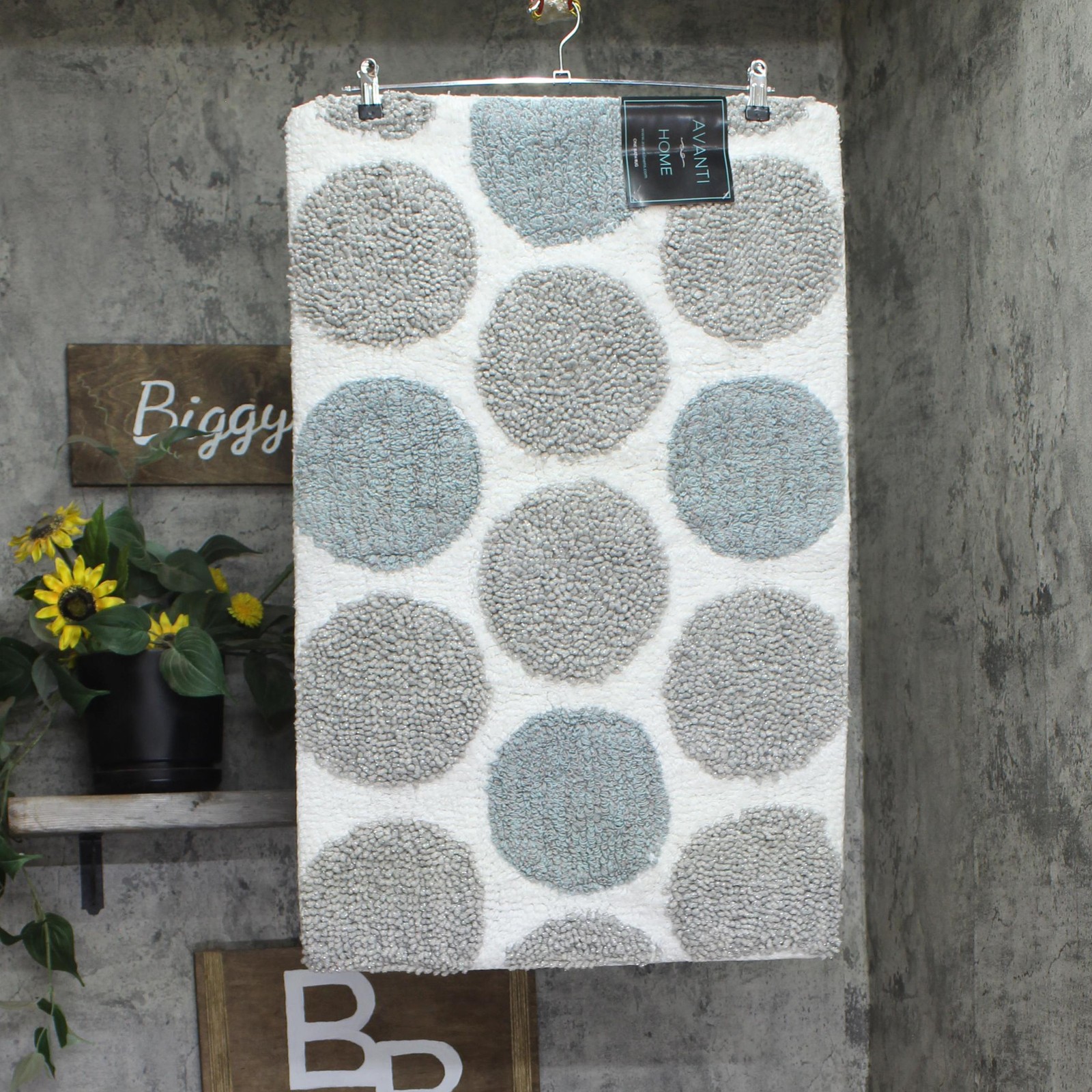Avanti Dotted Circle Bath Rug Mat Rectangle Shiny White Gray Multi 20 x 30