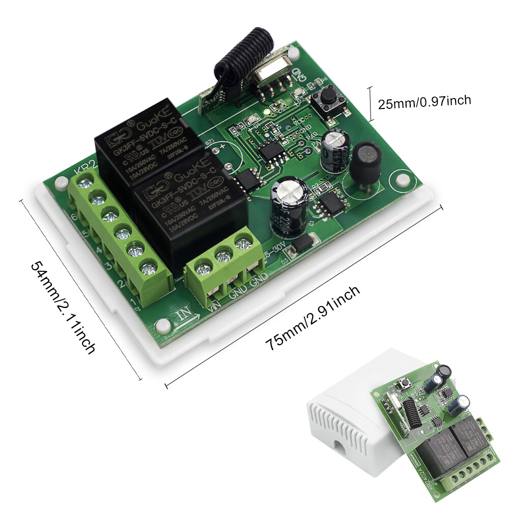 12V 24V 2CH Relay 433MHz Universal Remote Control Switch for Garage Door, Light