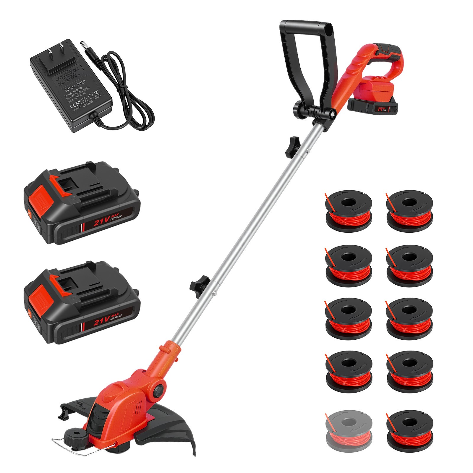 Cordless Electric Grass String Trimmer Lawn Edger Weed Wacker Cutter + 2 Battery