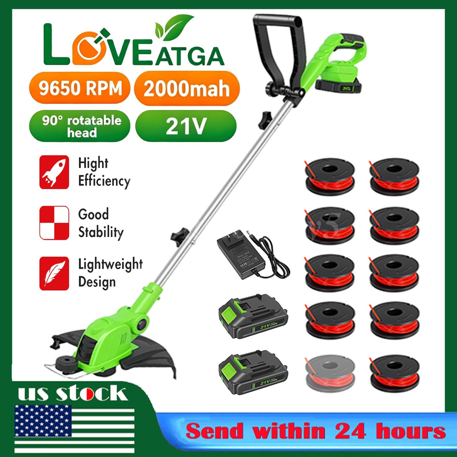 2-IN-1 Electric Cordless Grass String Trimmer Lawn Edger Weed Wacker Cutter USA