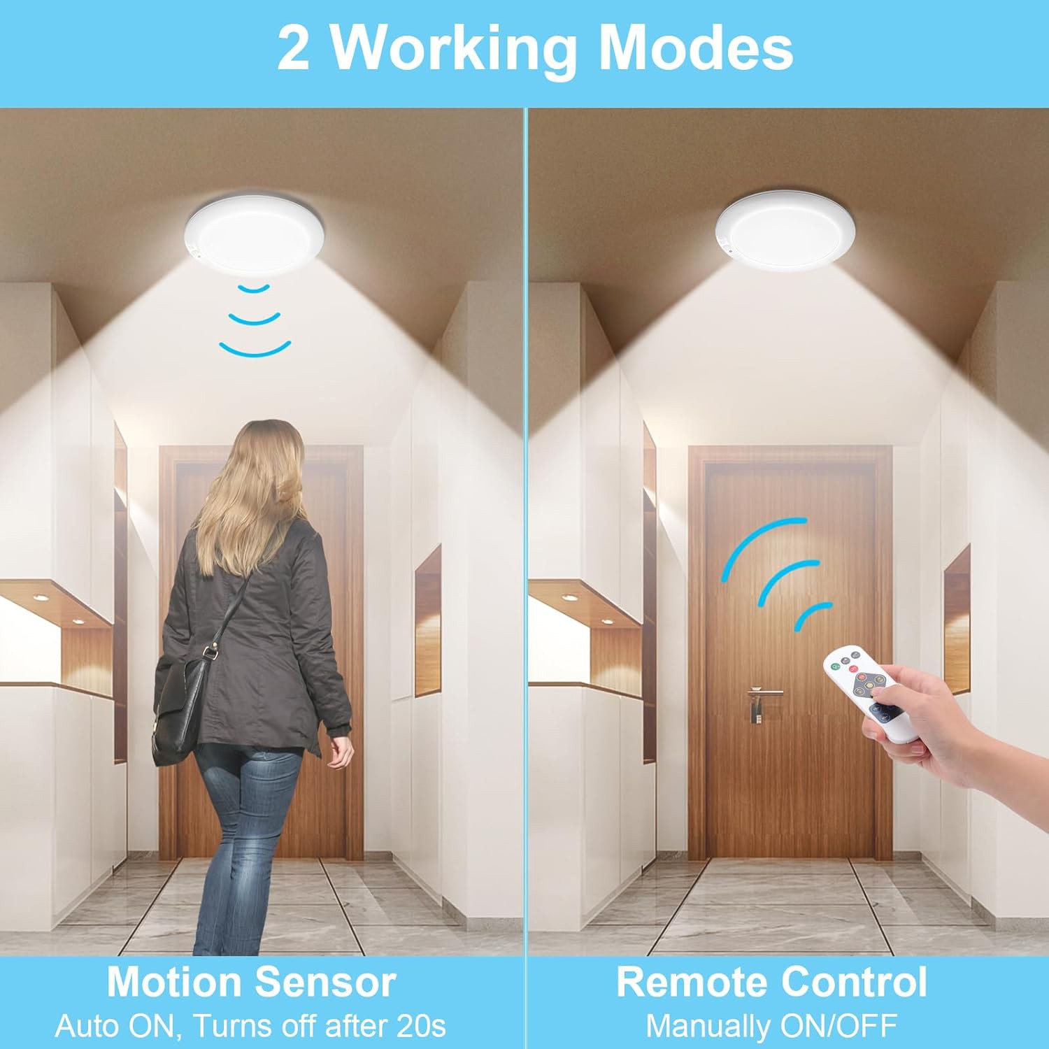 4Pack Rechargeable Motion Sensor Ceiling Light with Remote Wireless LED 3 Colors