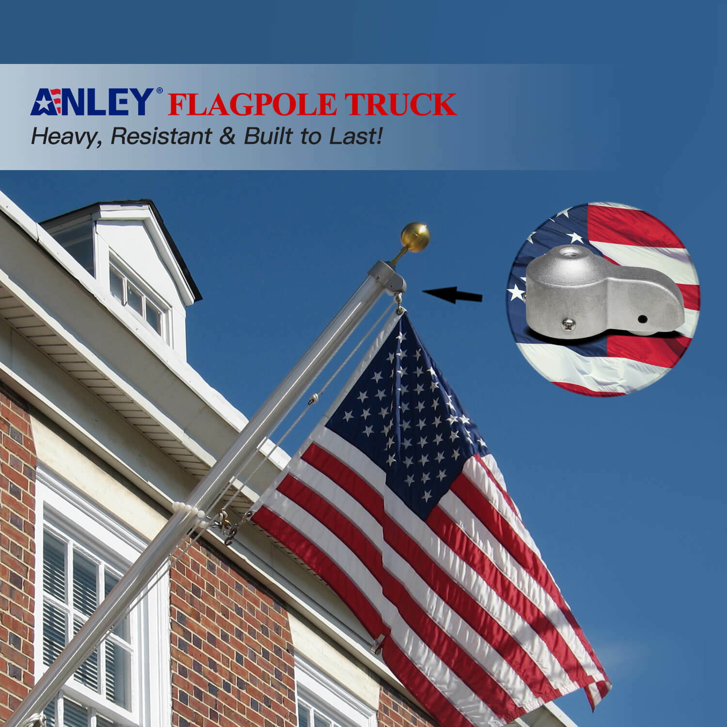​Anley Authentic FlagPole Truck with Nylon Pulley – Sliver Cast Aluminum Body