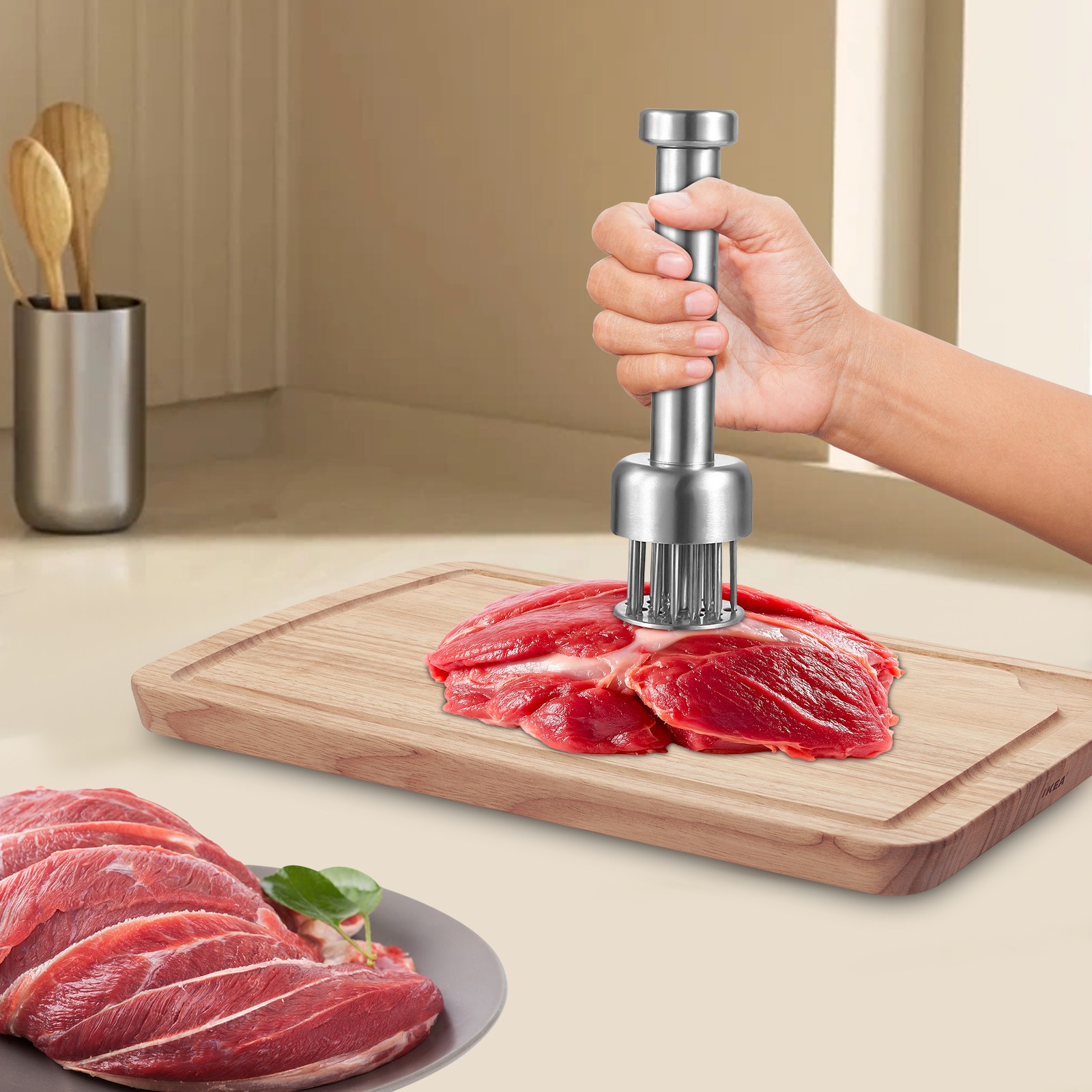304 Stainless Steel Meat Tenderizer Tool with 21 Needles for Tenderizing Beef