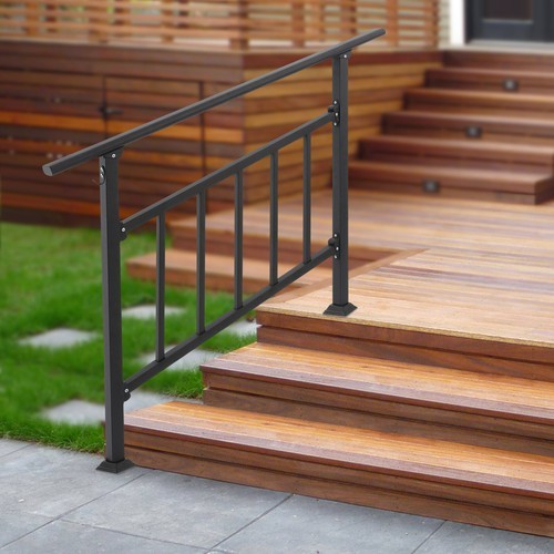 4 Steps Handrails 53x37in Stair Railing Carbon Steel Handrails W/ Safe Fences