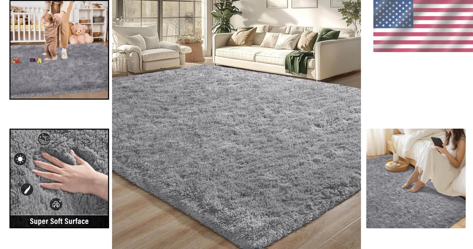 Soft and Cozy 5′ x 8′ Fluffy Area Rug – Stylish Modern Grey Decor for Any Room