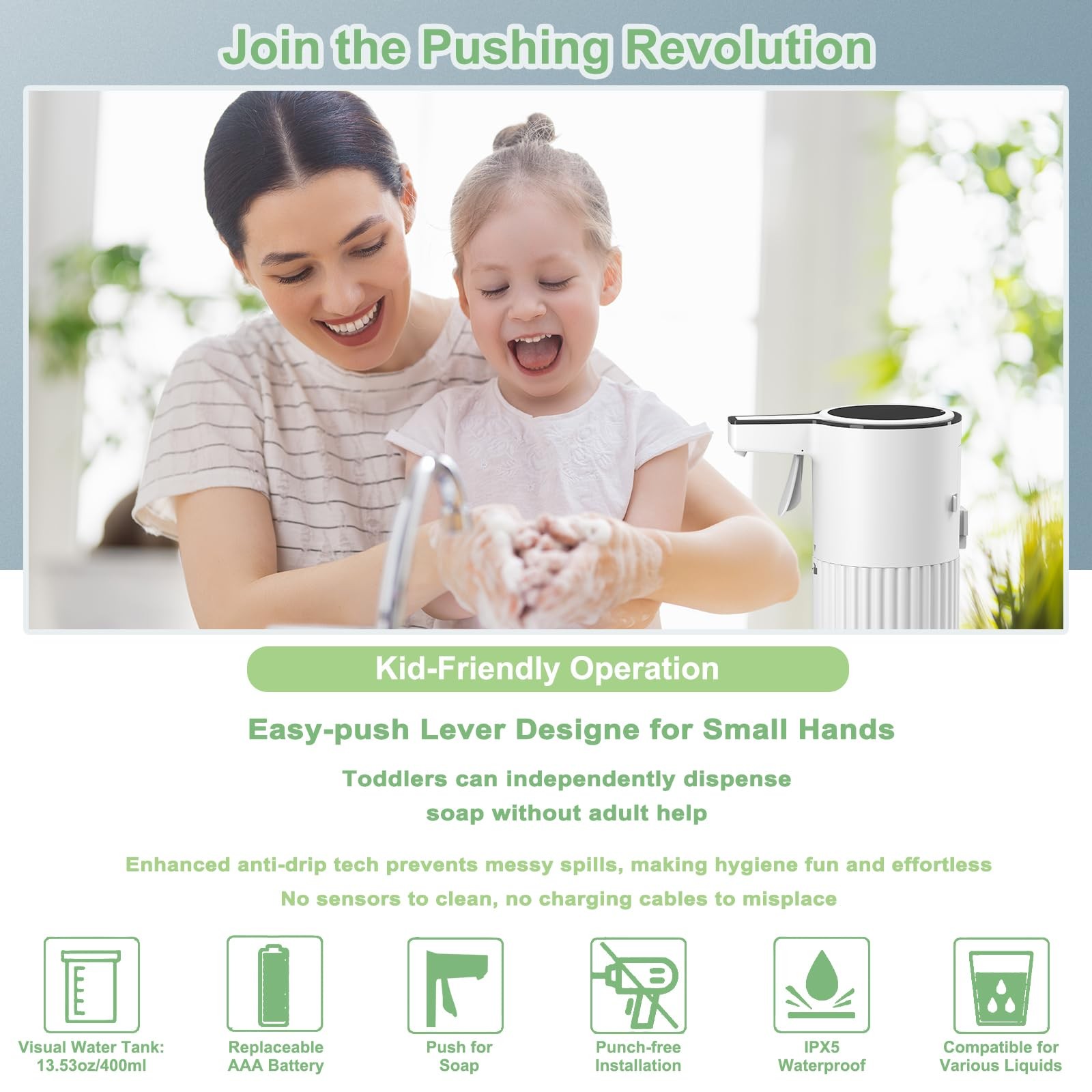 Push-Activated Automatic Soap Dispenser, Soap Dispenser for kitchen,Continuou…