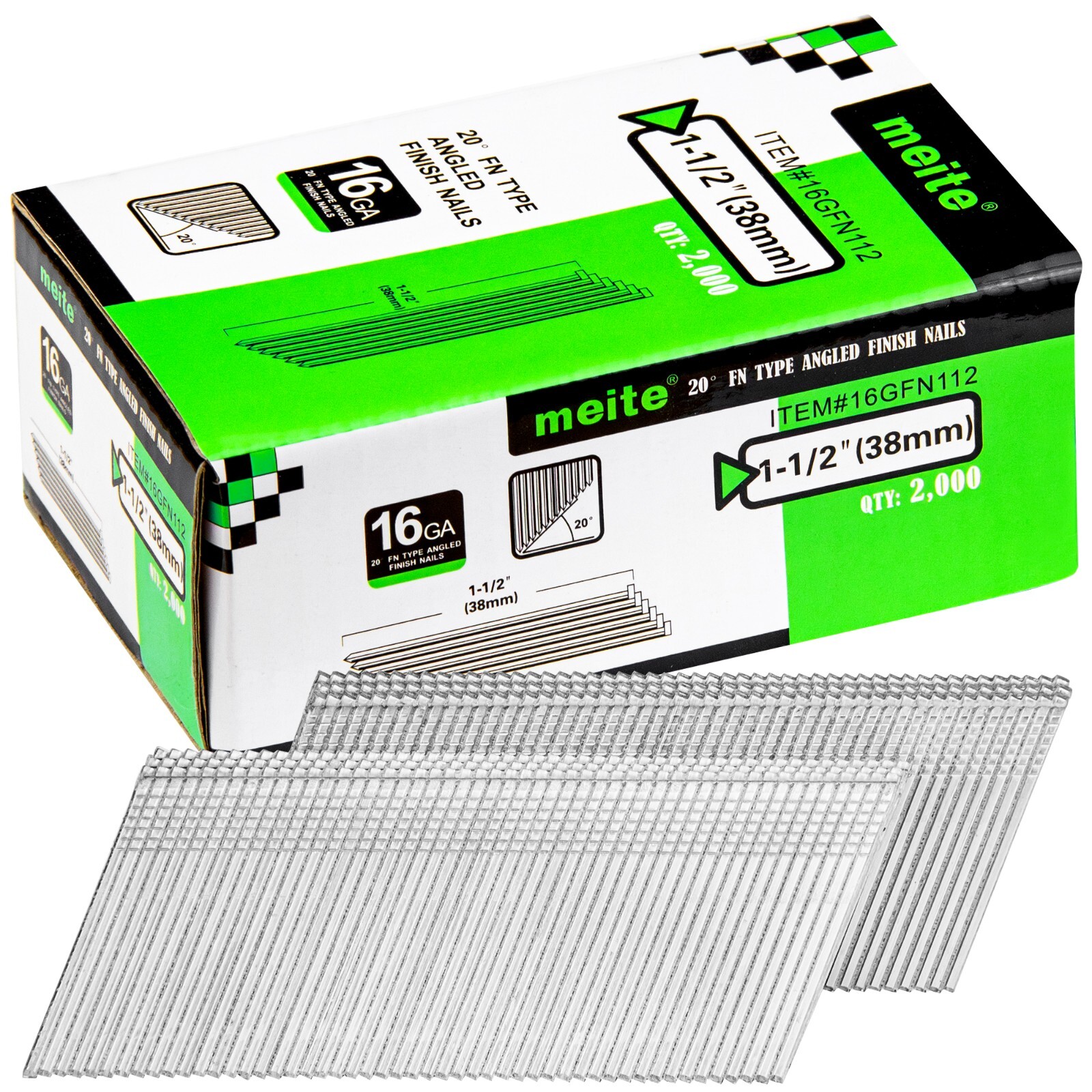 2,000 Counts meite 16 Gauge 20 Degree Angled Finish Nails Galvanized Rust-Proof