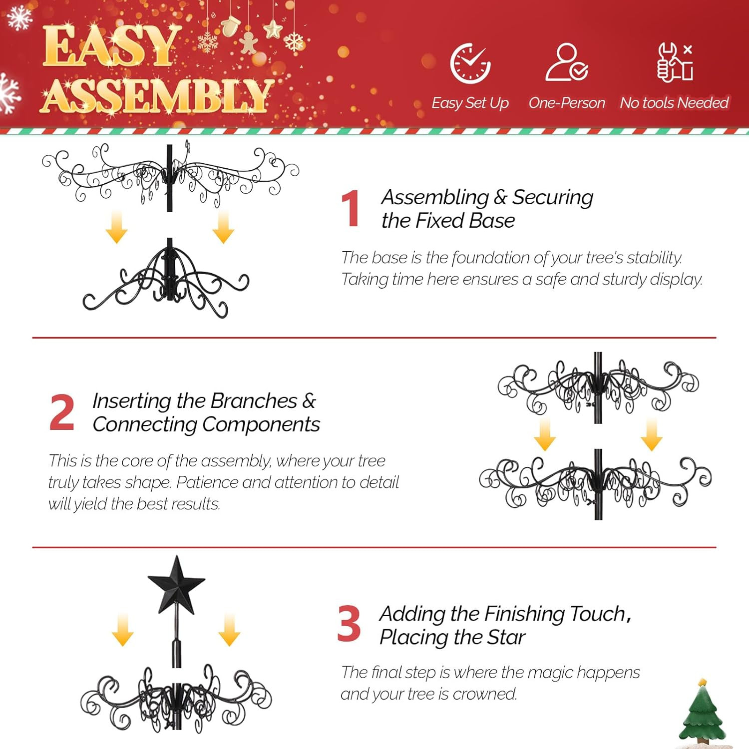 6 ft Wrought Iron Ornament Display Christmas Tree with Base Indoor Outdoor Decor