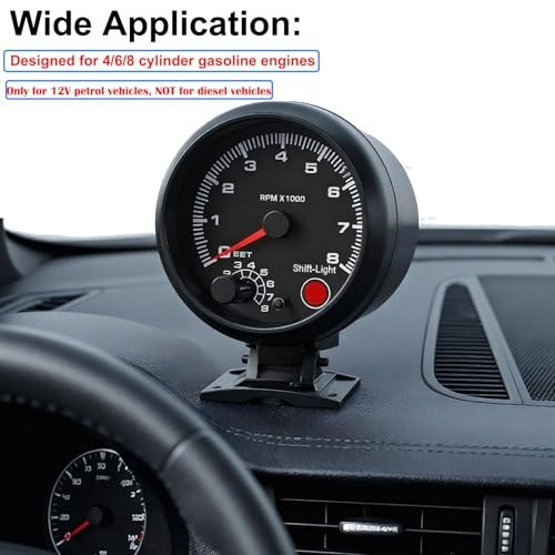 3.75″ 12V Digital Tachometer Gauge, 0-8000 RPM, for 4/6/8 Cylinder Gasoline
