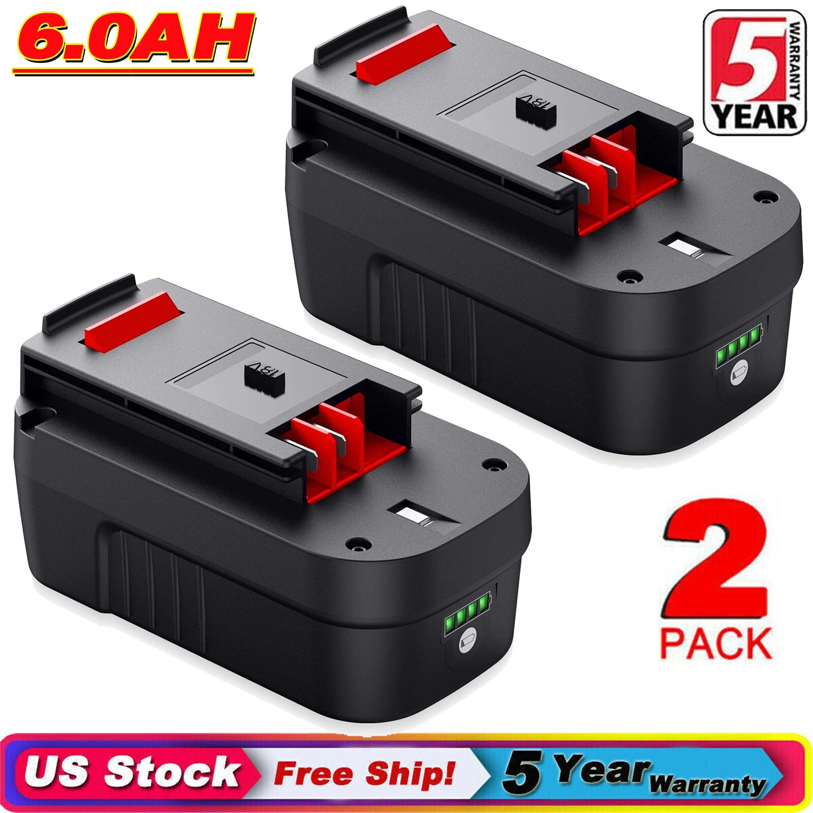 2Pack 18V for Black and Decker HPB18 18 Volt 6.0Ah Battery HPB18-OPE 244760-00