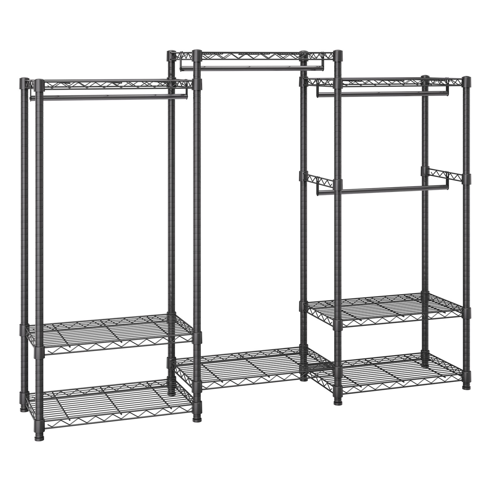 VEVOR Clothes Rack Rolling Clothing Garment Rack 4 Hang Rods & 8 Storage Tiers
