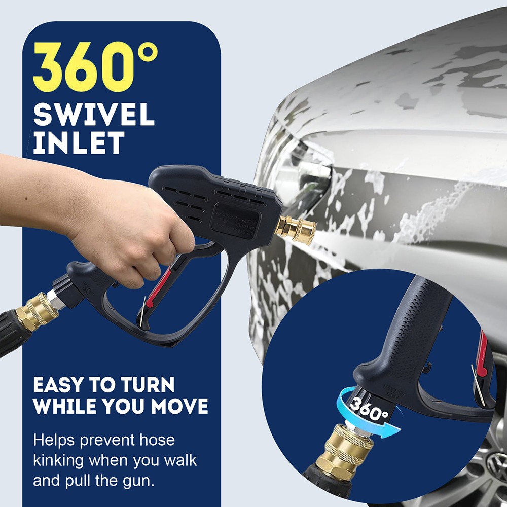 5000PSI Short High Pressure Washer Gun Car Wash w/ Swivel Water Handle 3/8″ Male