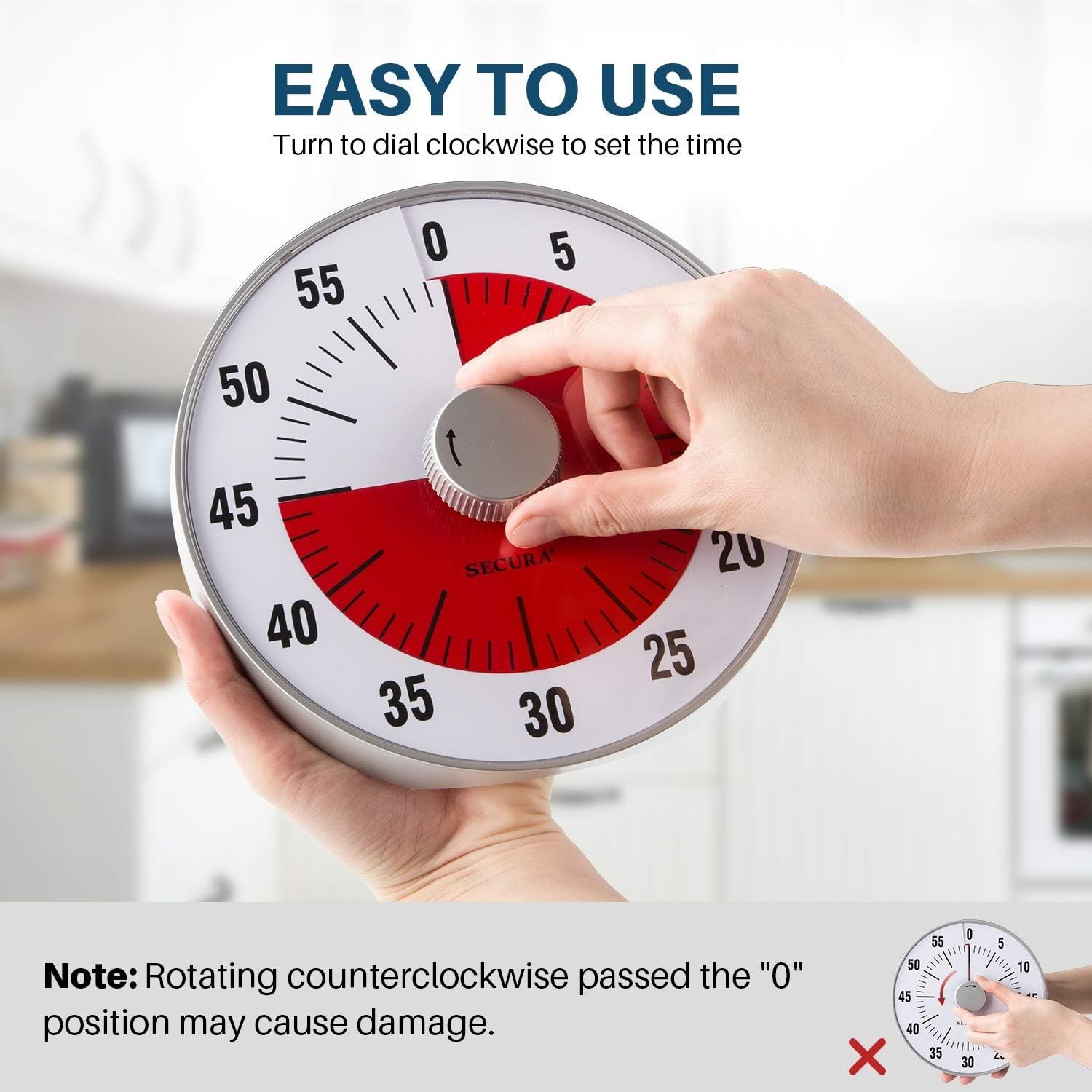 Secura 7.5-inch Visual Countdown 60-Minute Kitchen Timer, Time Management, NEW