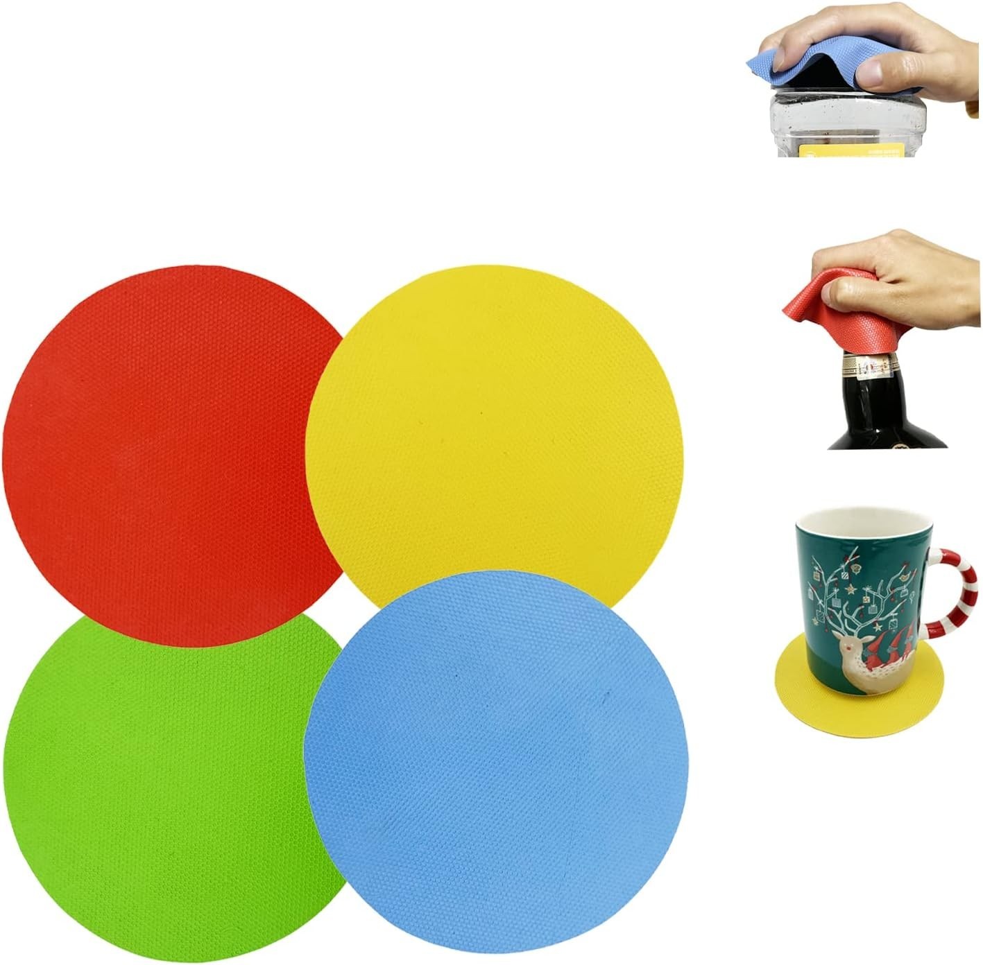 4 Pack Rubber Jar Lid Opener Gripper Pads for Weak Hands Seniors Kitchen – NEW