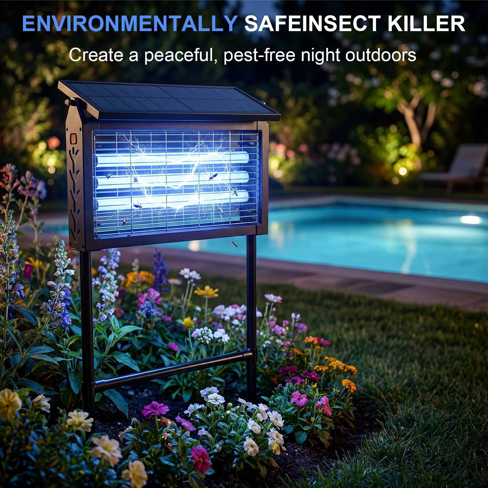 Solar Bug Zapper Outdoor Cordless Fly Trap Insect Zapper 4500V Mosquito Zapper