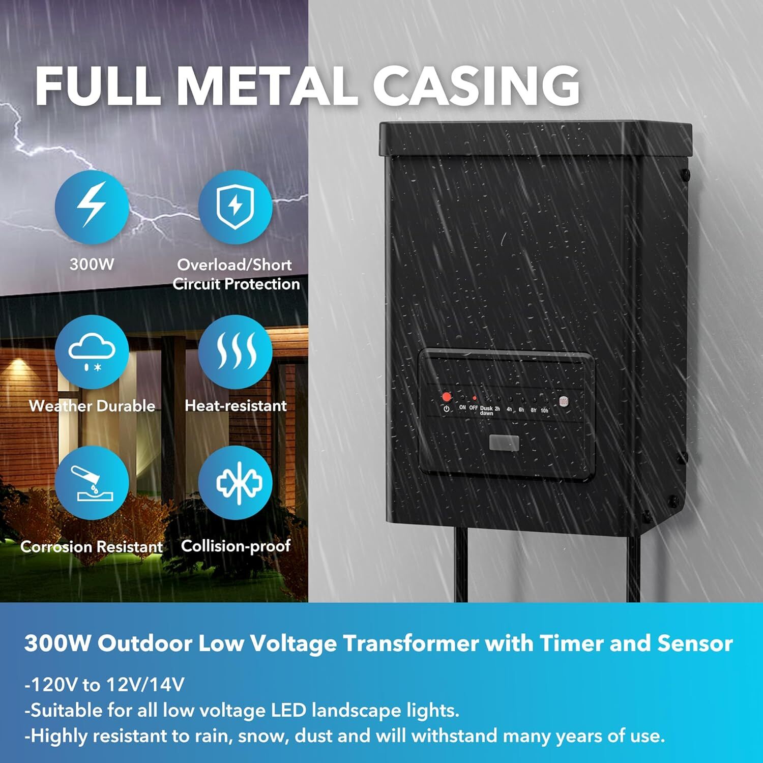 60-300W Low Voltage Landscape Transformer with Countdown Timer & Photocell
