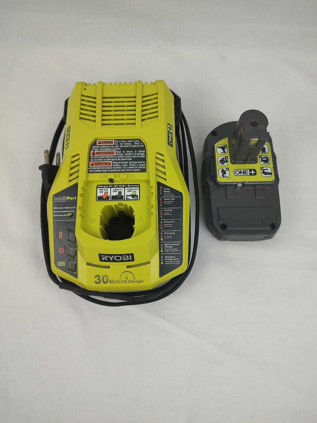 Ryobi 18V Lithium Battery P190 W P117 30 Minute Charger Green Set ONE+ 2Ah